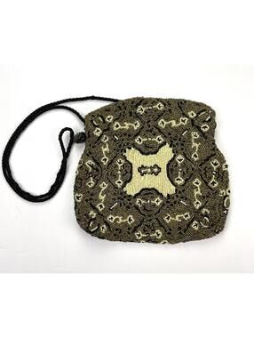 Vintage Christiana Hand Beaded Crossbody Pouch Bag 90s Boho Art Deco Whimsygoth
